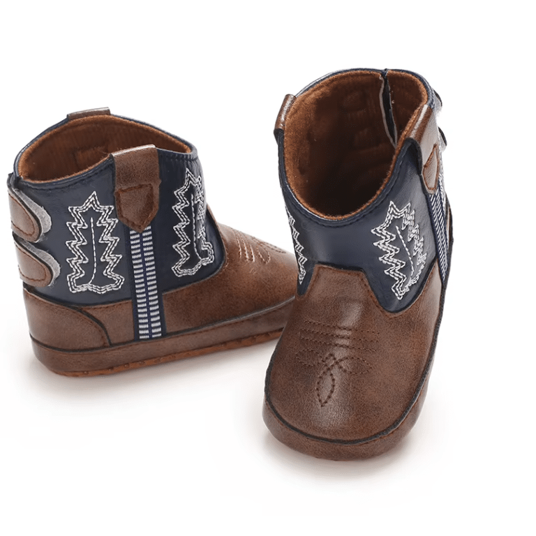 Bottes bébé cowboy marron bleu broderies western (3)