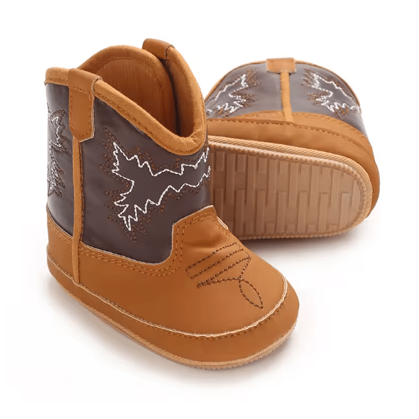 Bottes cowboy bébé camel marron brodées