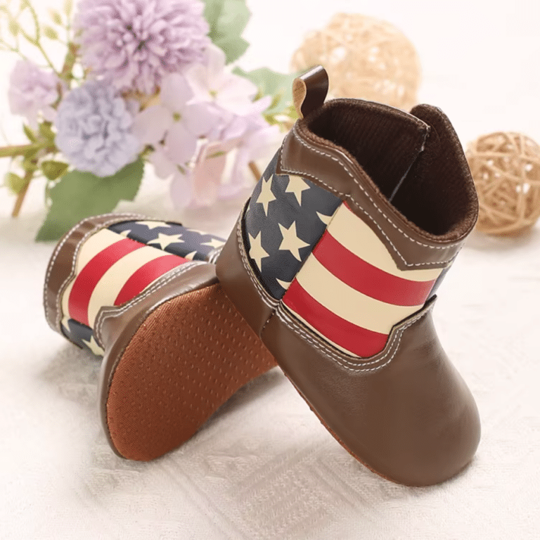Bottes cowboy bébé marron drapeau USA (1)