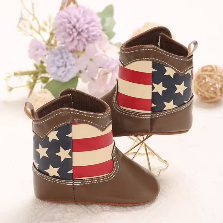Bottes cowboy bébé marron drapeau USA (3)