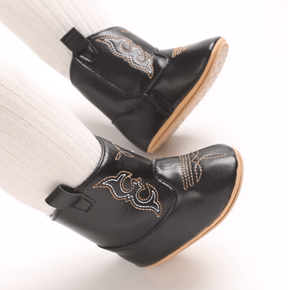 Bottes cowboy bébé noires brodées (5)