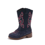 Bottes cowboy enfant bleu noir broderies rouges (2)