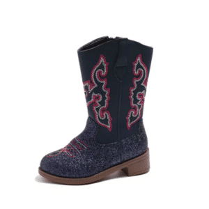 Bottes cowboy enfant bleu noir broderies rouges