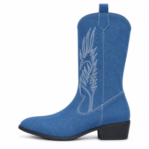 Bottes cowboy femme bleues brodés blancs