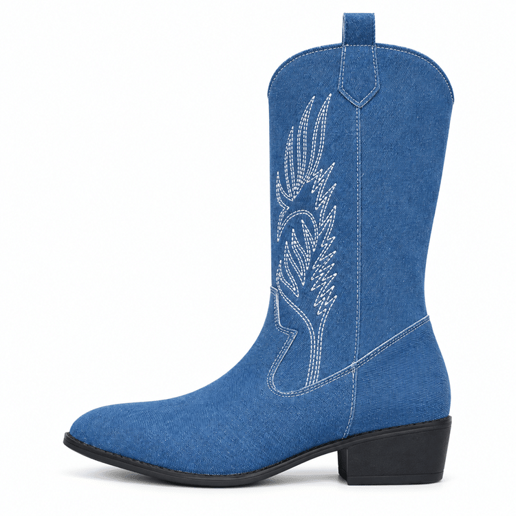 Bottes cowboy femme bleues brodés blancs (1)