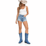 Bottes cowboy femme bleues brodés blancs (2)