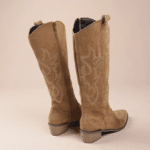 Bottes cowboy femme camel effet daim brodés (1)