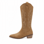 Bottes cowboy femme camel effet daim brodés (3)