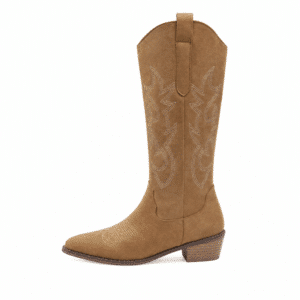 Bottes cowboy femme camel effet daim brodés