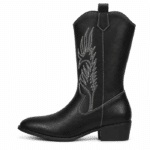 Bottes cowboy femme cuir vegan noir broderies blanches