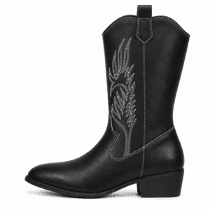 Bottes cowboy femme cuir vegan noir broderies blanches