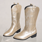 Bottes cowboy femme dorées broderies blanches (2)