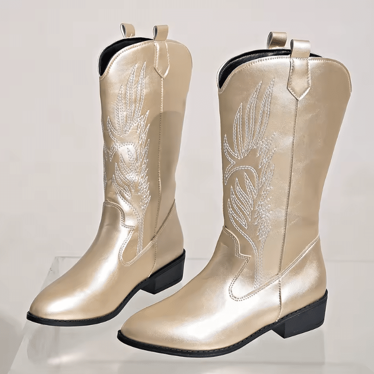 Bottes cowboy femme dorées broderies blanches (2)