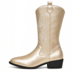 Bottes cowboy femme dorées broderies blanches (3)