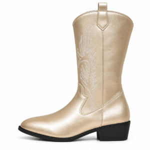 Bottes cowboy femme dorées broderies blanches