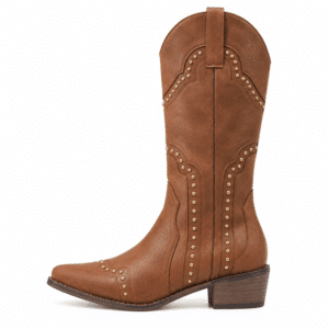 Bottes cowboy femme marron cognac cloutées