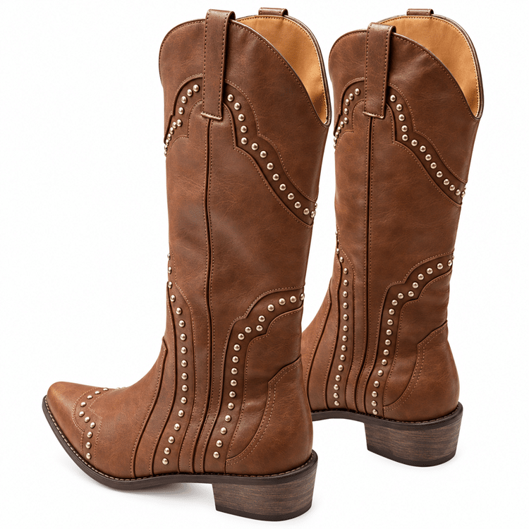 Bottes cowboy femme marron cognac cloutées (3)