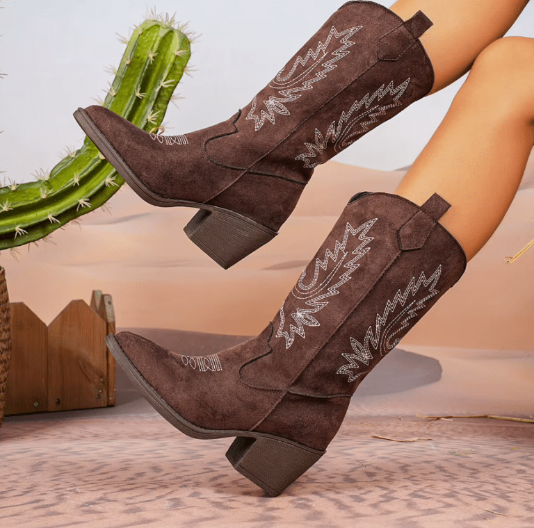 Bottes cowboy femme mi-mollet camel marron (3)
