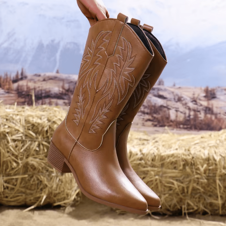 Bottes cowboy femme mi-mollet caramel (3)
