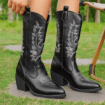 Bottes cowboy femme mi-mollet noir (1)