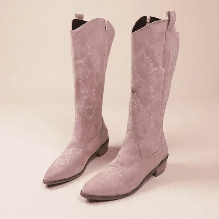Bottes cowboy femme rose poudré tige haute (1)