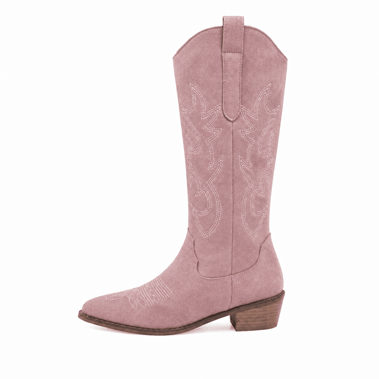 Bottes cowboy femme rose poudré tige haute (2)