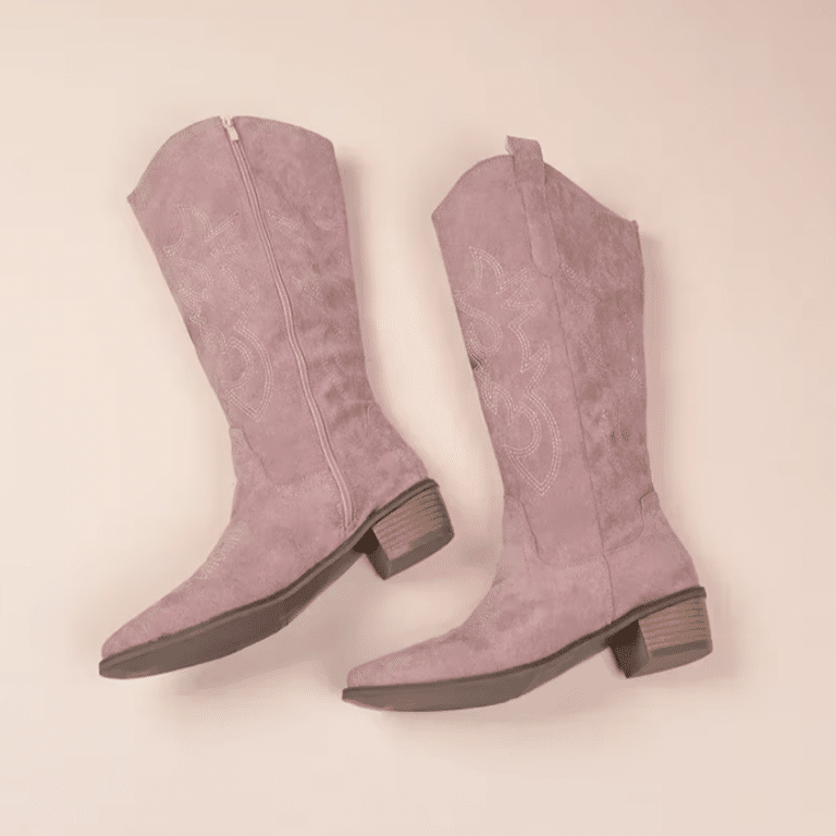 Bottes cowboy femme rose poudré tige haute (4)