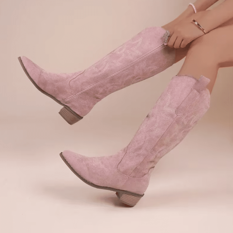 Bottes cowboy femme rose poudré tige haute (5)
