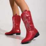 Bottes cowboy femme rouges broderies blanches (1)