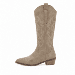 Bottes cowboy femme taupe effet daim brodées (3)