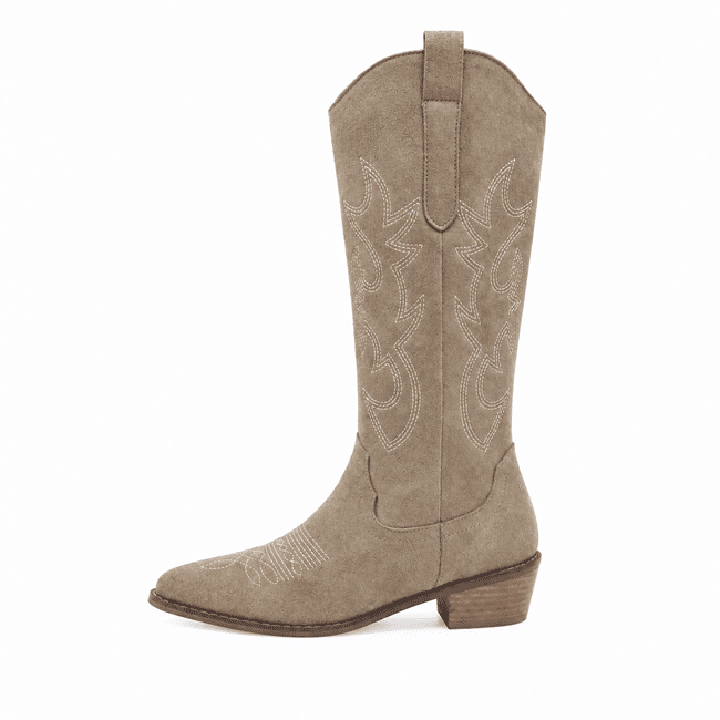 Bottes cowboy femme taupe effet daim brodées (3)