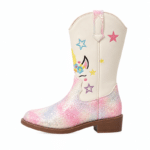 Bottes cowboy fille blanches paillettes licorne et étoiles (3)