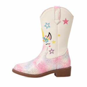 Bottes cowboy fille blanches paillettes licorne et étoiles