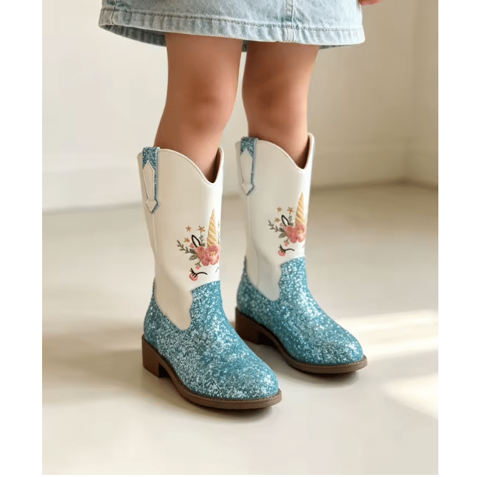 Bottes cowboy fille blanches paillettes licorne et étoiles (6)