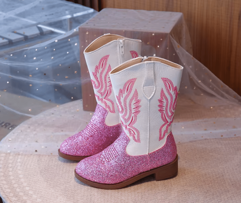 Bottes fille roses princesse western paillettes (1)