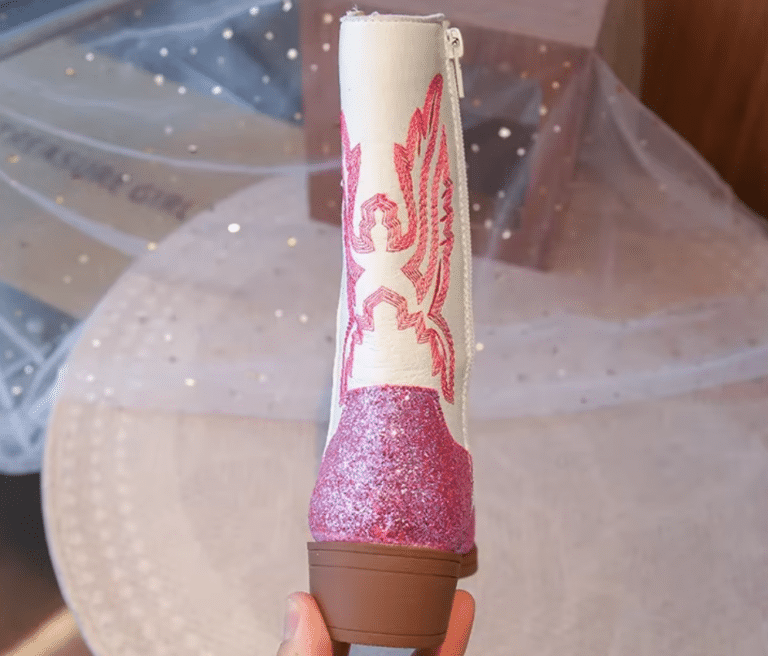 Bottes fille roses princesse western paillettes (4)