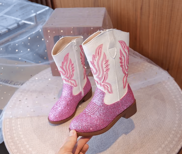 Bottes fille roses princesse western paillettes (8)