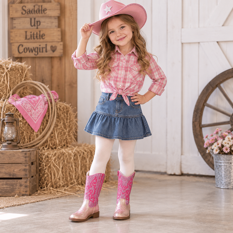 Bottes fille roses western à paillettes (2)