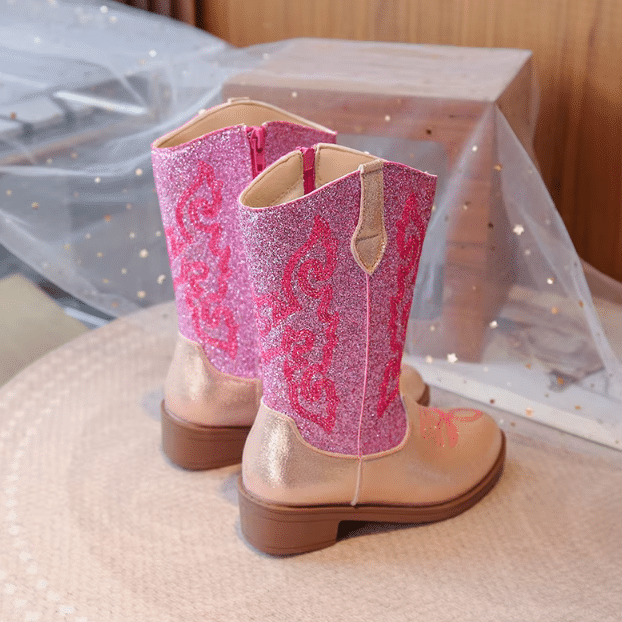 Bottes fille roses western à paillettes (3)