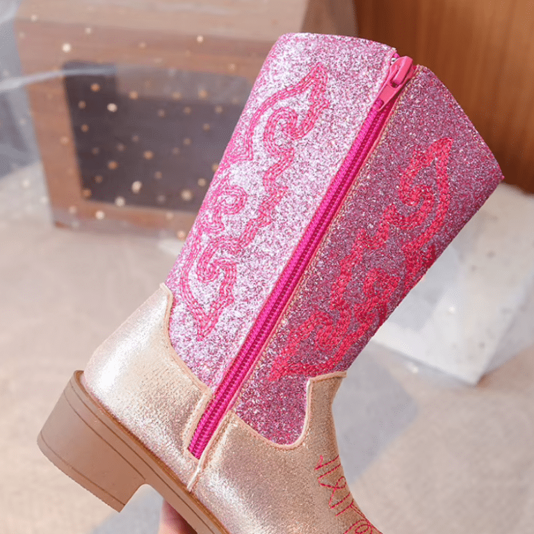 Bottes fille roses western à paillettes (7)
