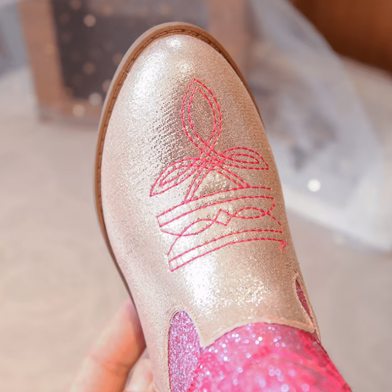 Bottes fille roses western à paillettes (9)