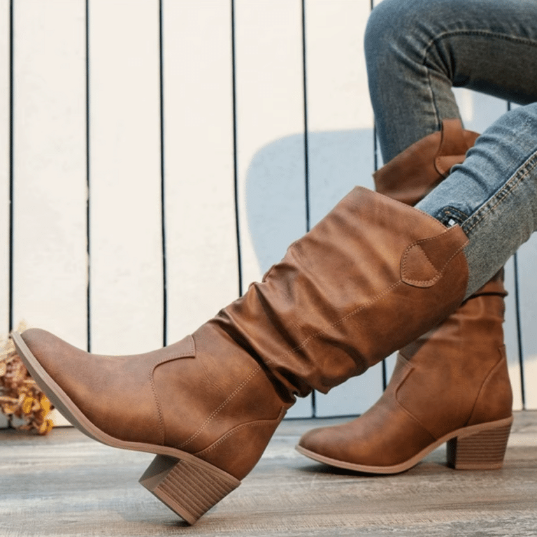 Bottes western femme cognac aspect cuir patiné (1)