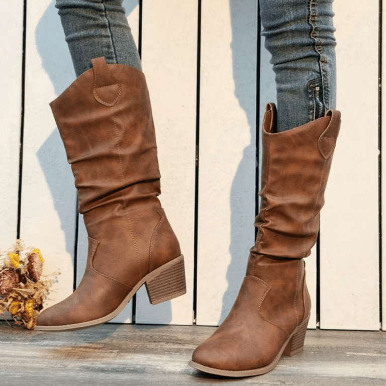 Bottes western femme cognac aspect cuir patiné (4)