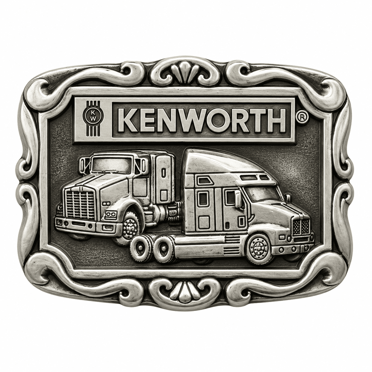 Boucle de ceinture camion Kenworth argentée style trucker américain