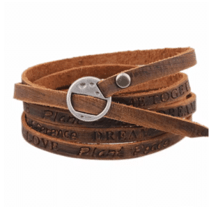 Bracelet country cuir marron multirang inscriptions gravées