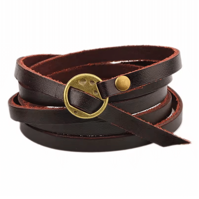 Bracelet cowboy cuir marron multirang (1)
