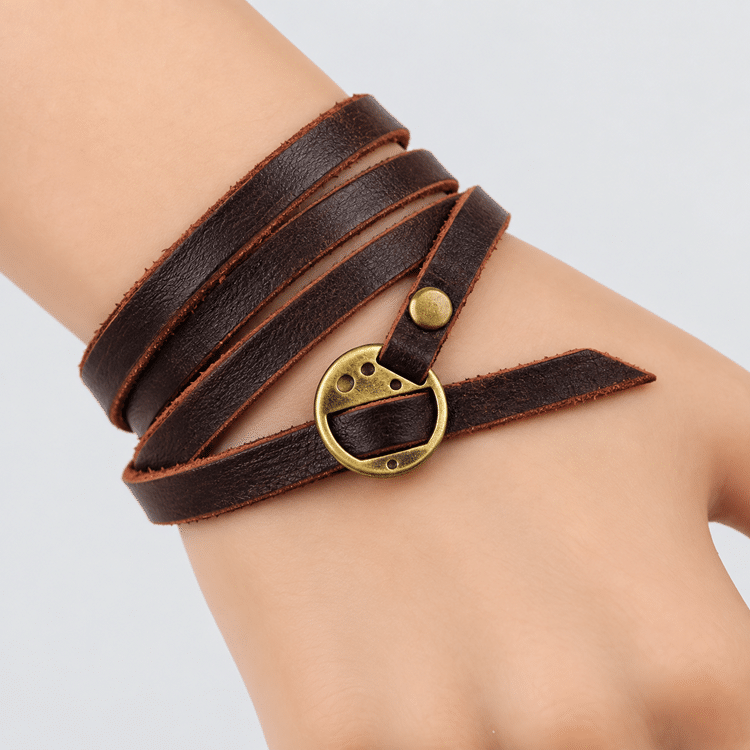 Bracelet cowboy cuir marron multirang (3)