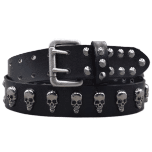 Ceinture biker noire cuir et têtes de mort