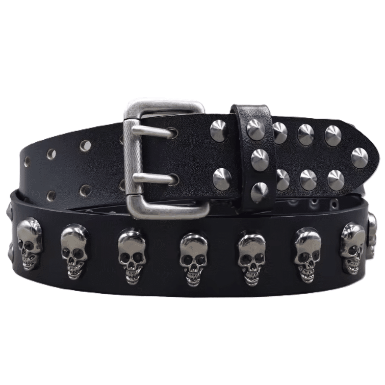 Ceinture biker noire cuir et têtes de mort (1)