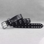Ceinture biker noire cuir et têtes de mort